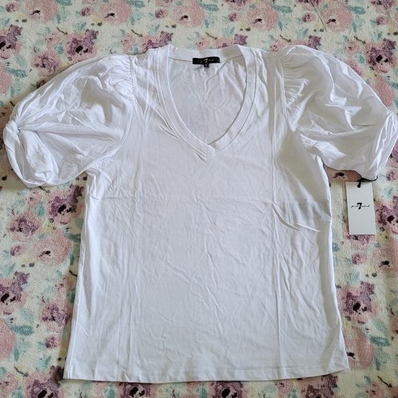 7 For All Mankind White Twist➰ Sleeve Top - Picture 1 of 14